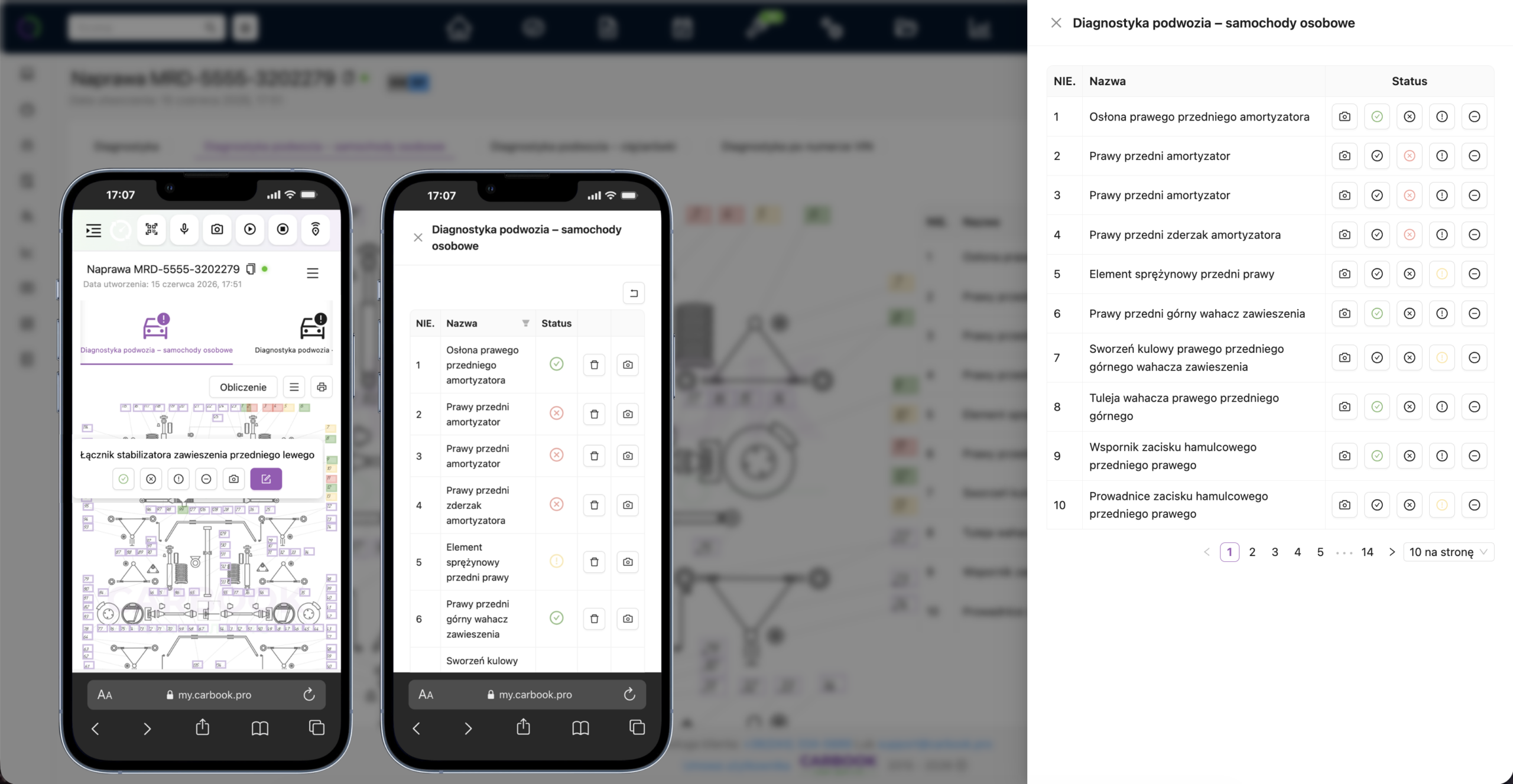 Warianty diagnostyki układu jezdnego w CARBOOK &ndash; online z poziomu PC lub urządzeń mobilnych.